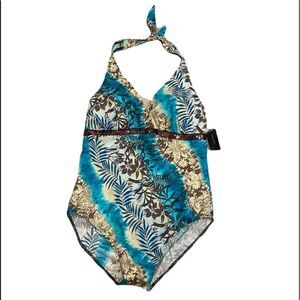 Lane Bryant Venezia Sport One Piece Tropical Swim One Piece Halter NWT